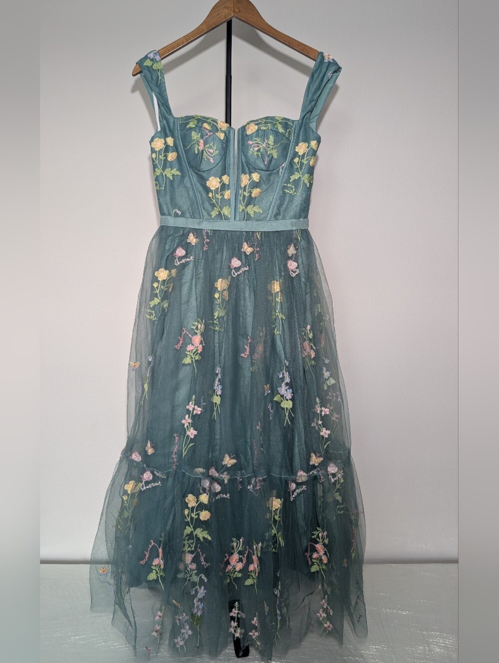Embroidered Teal Floral Maxi Dress - Picture 1 of 3